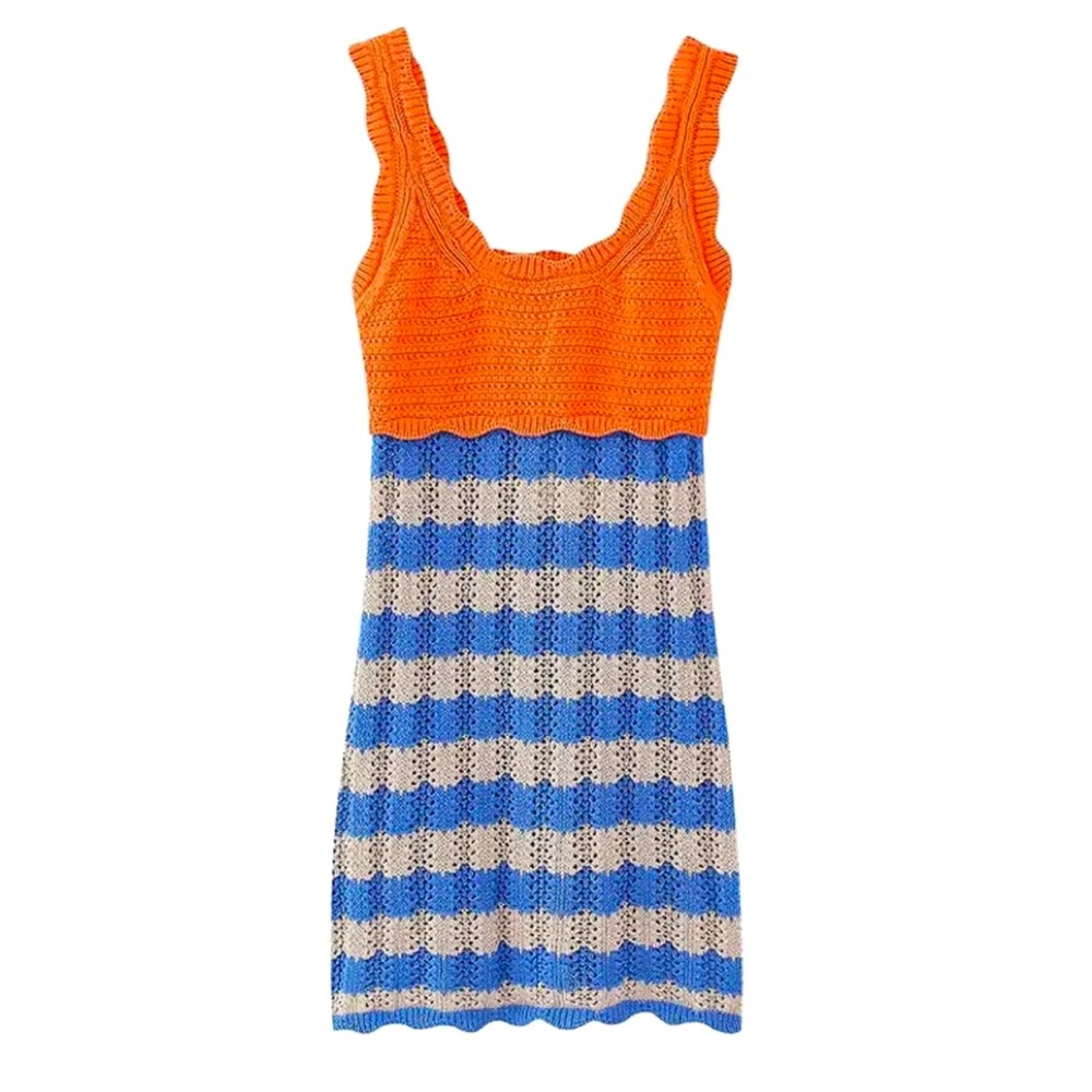 Zara Orange and Blue Striped Mini Dress